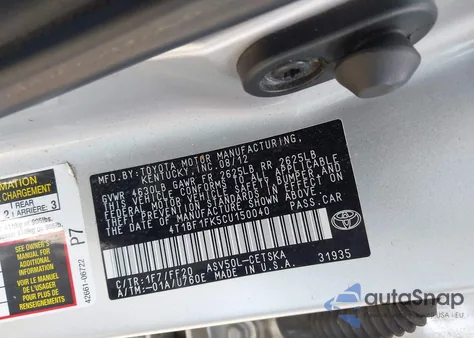 2012 Toyota Camry Se from USA, damaged, VIN 4T1BF1FK5CU150040